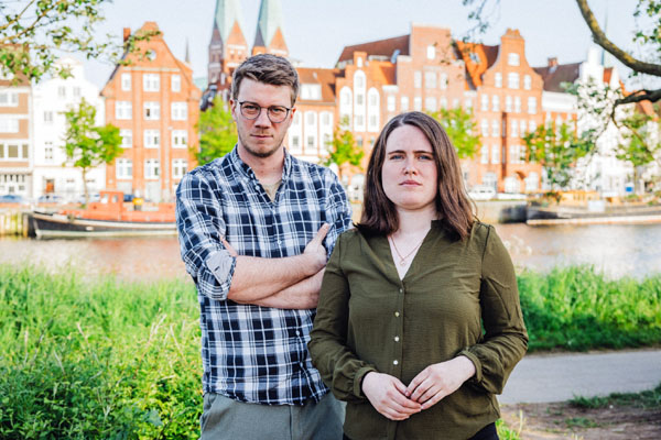 Tobias Preß und Judith Bach sind die Kreisvorsitzenden der Grünen in Lübeck. Foto: Grüne