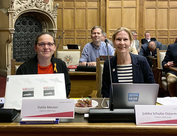 Dalila Mecker, Andreas Müller und Juleka Schulte-Ostermann von der Fraktionsgemeinschaft Linke und GAL stellen den Antrag zur kommenden Bürgerschaftssitzung. Foto: Archiv 